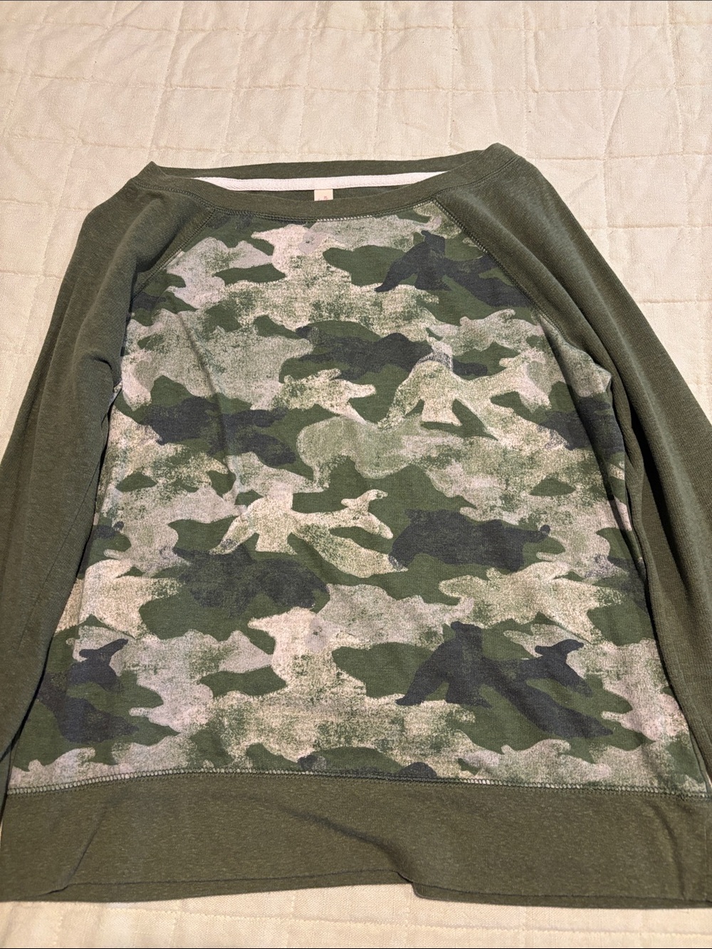 Xhilaration Olive Green Raglan Top with Camo Front